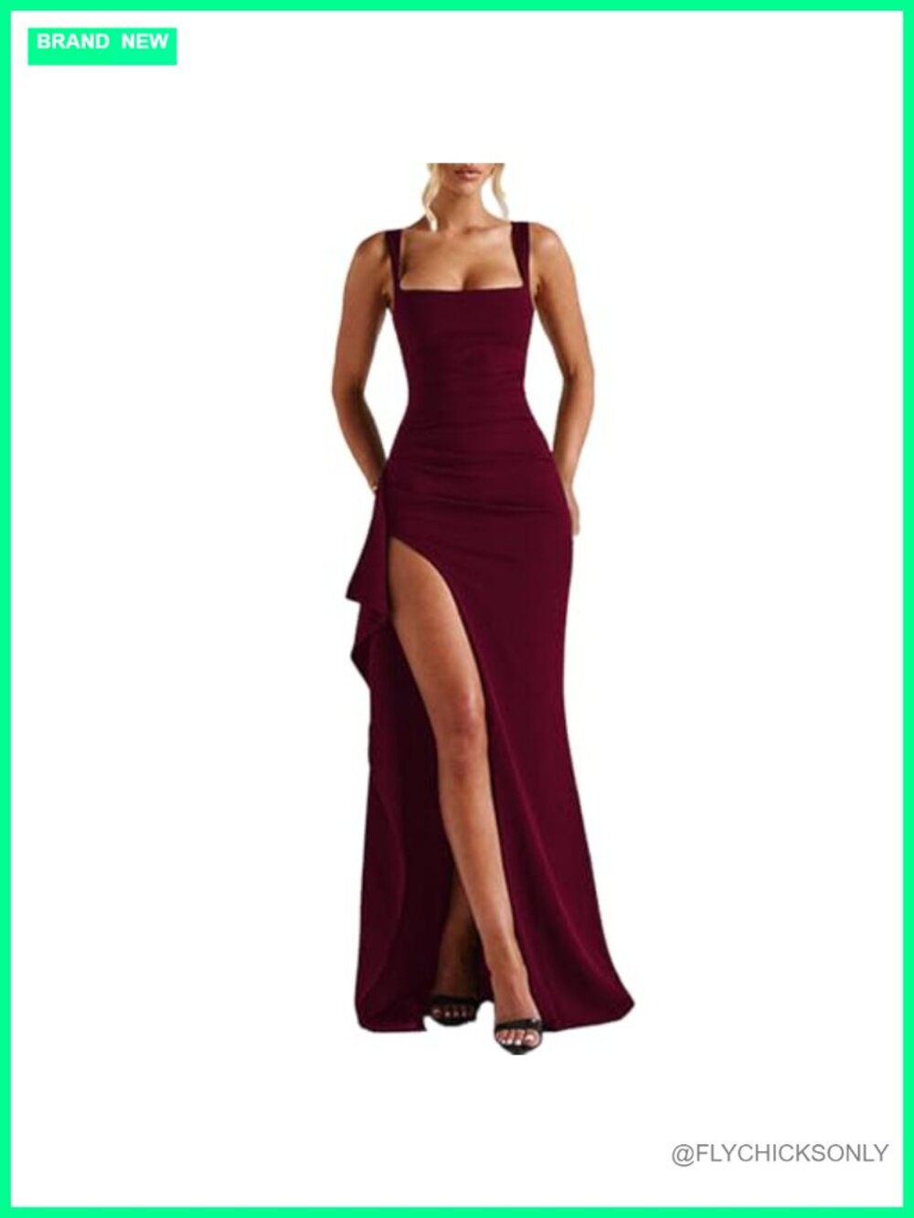 Women Sleeveless Bodycon Ruched High Slit Maxi Dress Prom
